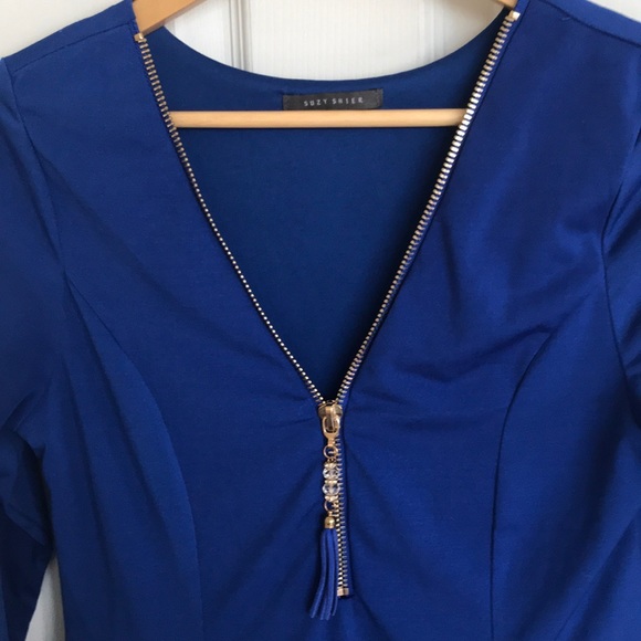 Suzy Shier péplum top in blue - Picture 3 of 6